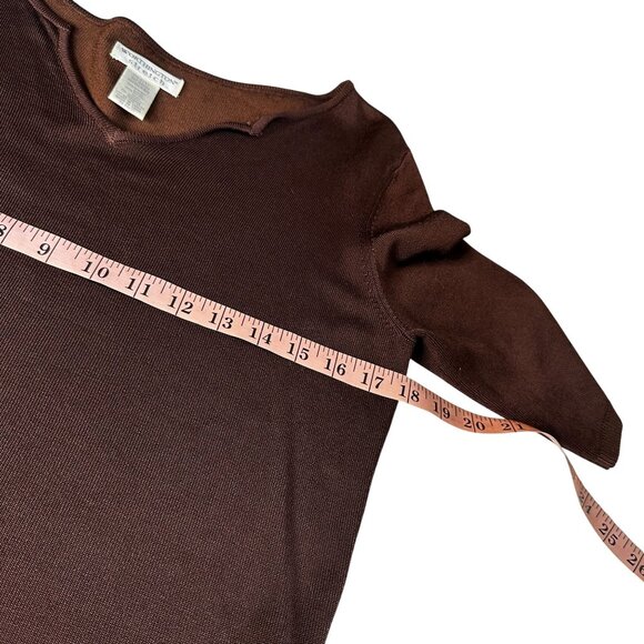 Worthington Stretch Brown Slinky Knit Top PM 90s Y2K V Neck - Picture 6 of 7